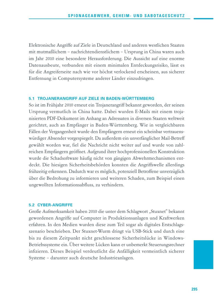 Seite 293 des Verfassungsschutzbericht 2010 Baden-Württemberg