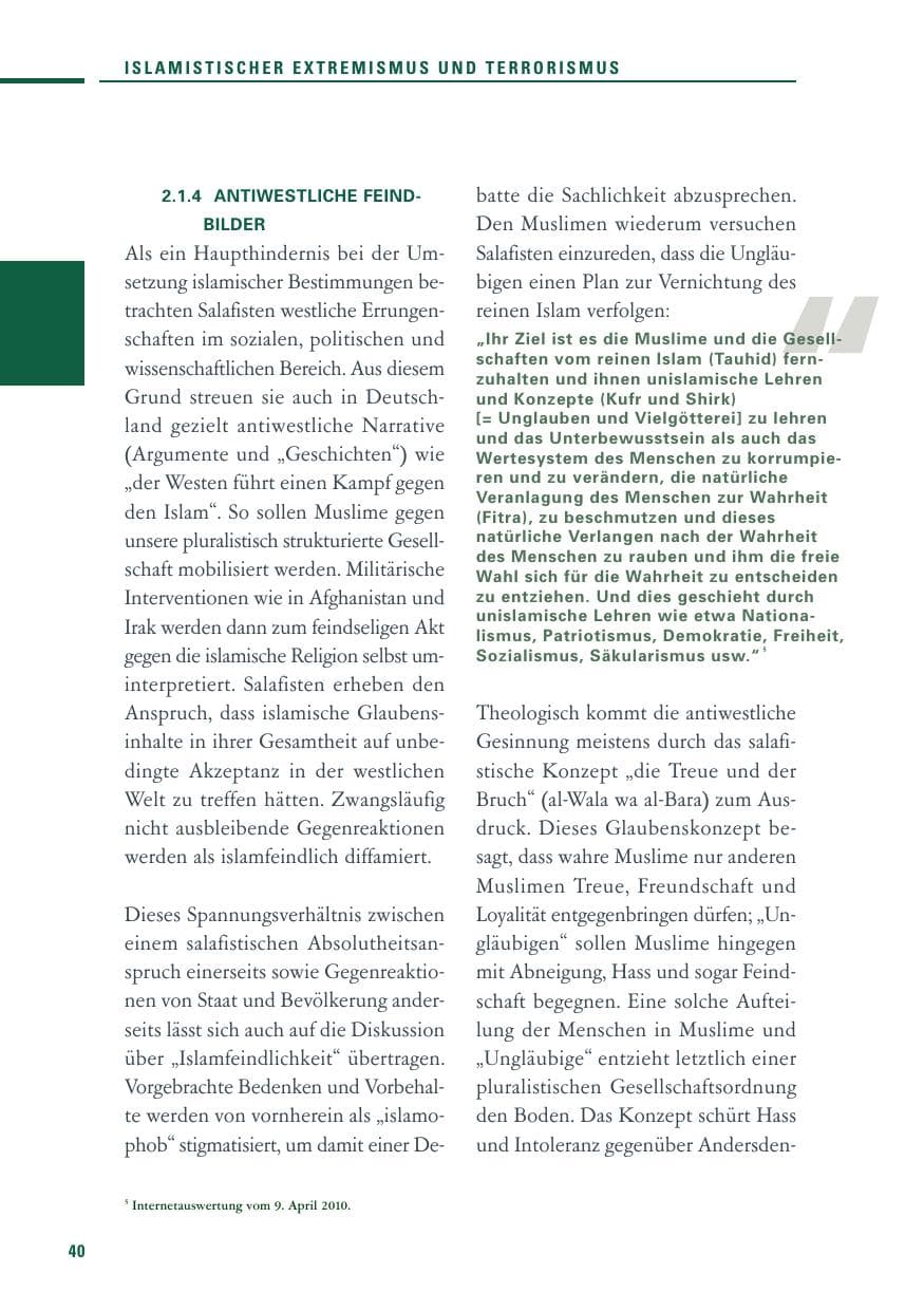 Seite 38 des Verfassungsschutzbericht 2010 Baden-Württemberg