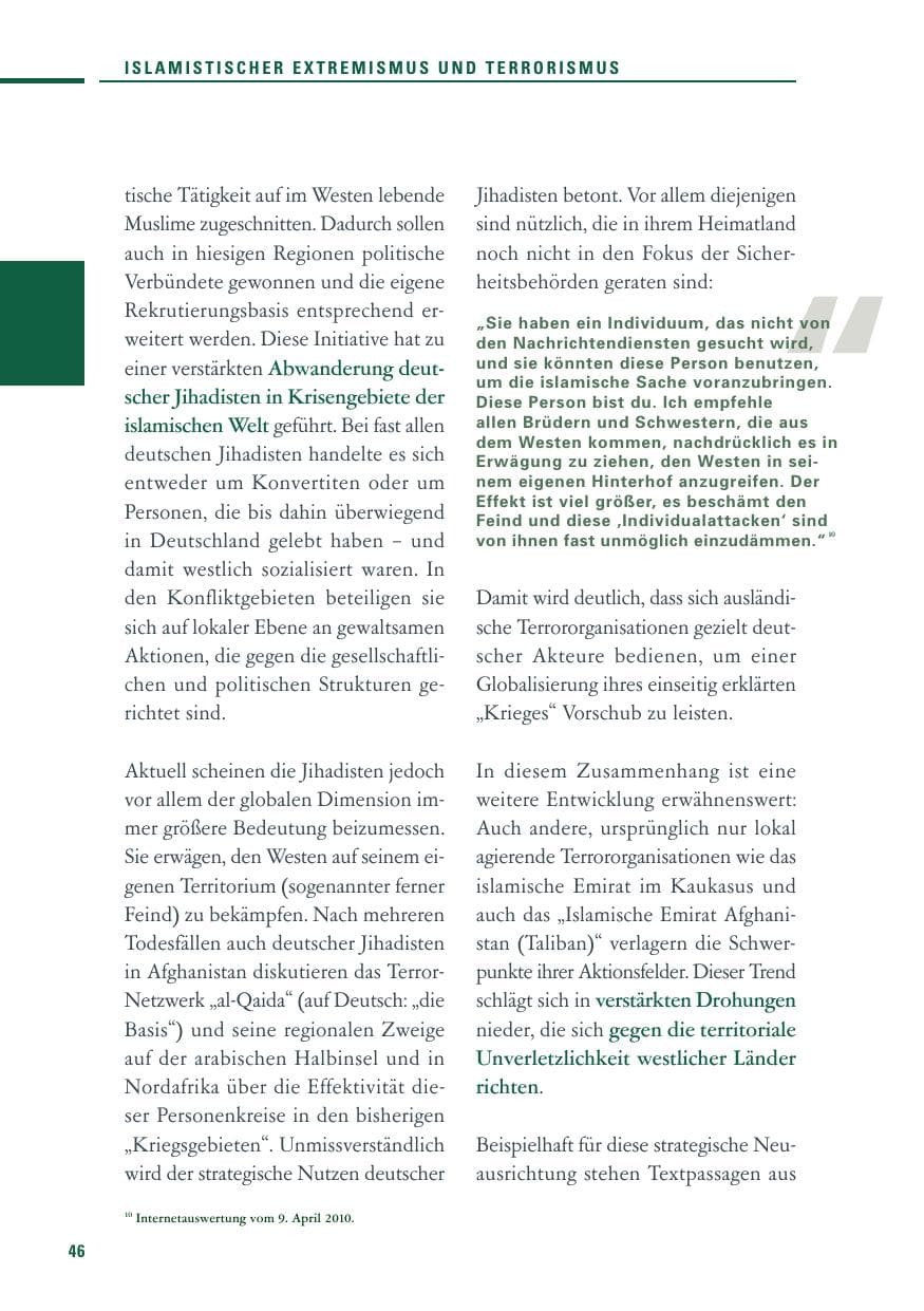 Seite 44 des Verfassungsschutzbericht 2010 Baden-Württemberg