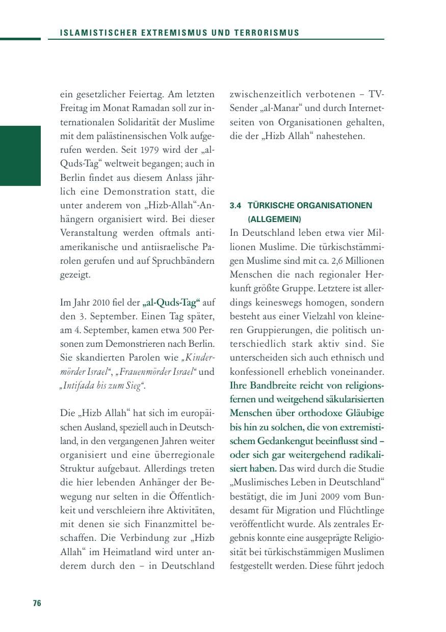 Seite 74 des Verfassungsschutzbericht 2010 Baden-Württemberg