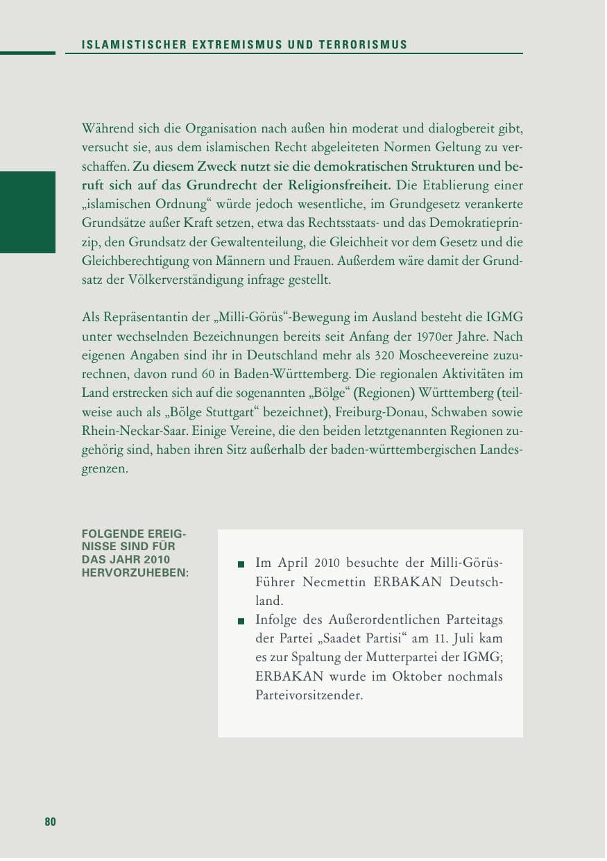 Seite 78 des Verfassungsschutzbericht 2010 Baden-Württemberg