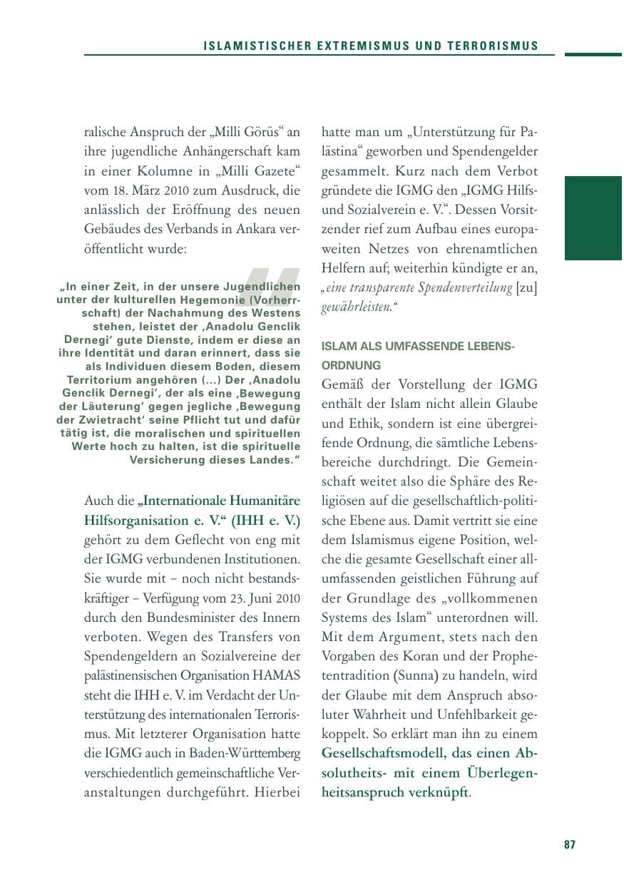 Seite 85 des Verfassungsschutzbericht 2010 Baden-Württemberg