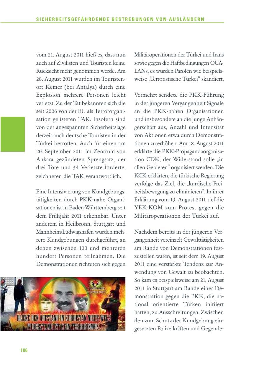 Seite 107 des Verfassungsschutzbericht 2011 Baden-Württemberg