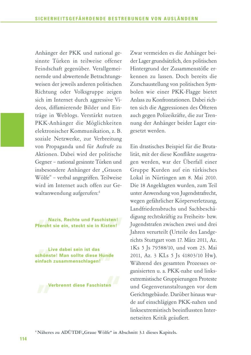 Seite 115 des Verfassungsschutzbericht 2011 Baden-Württemberg