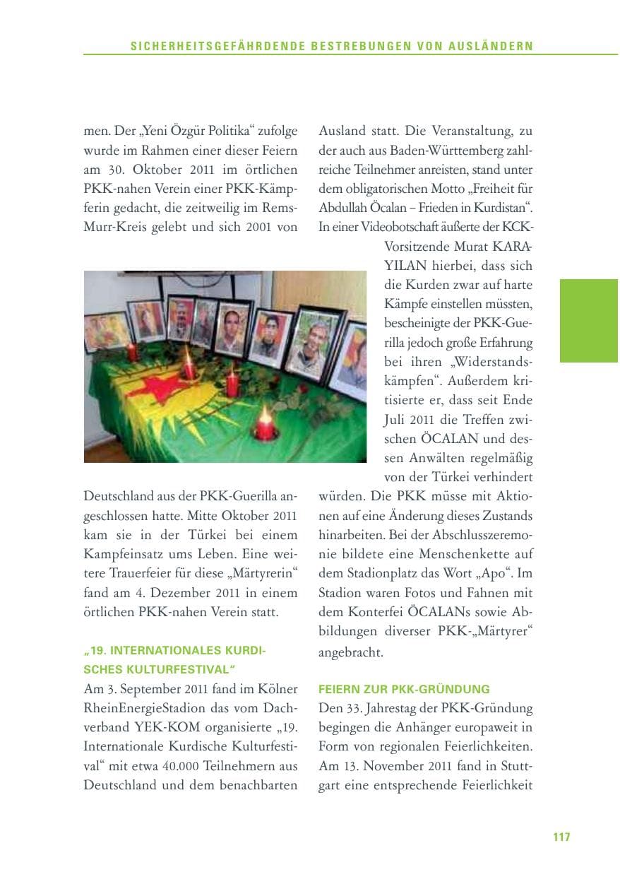 Seite 118 des Verfassungsschutzbericht 2011 Baden-Württemberg