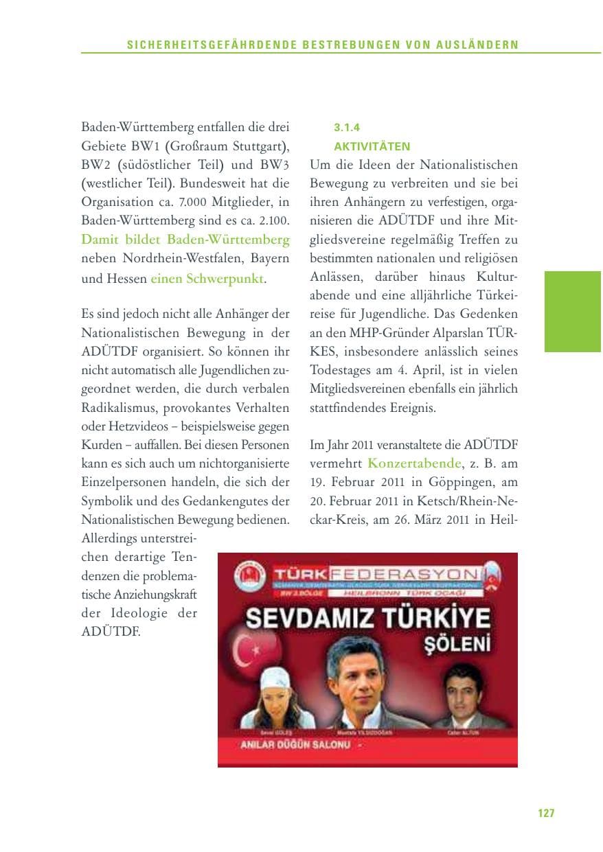 Seite 128 des Verfassungsschutzbericht 2011 Baden-Württemberg