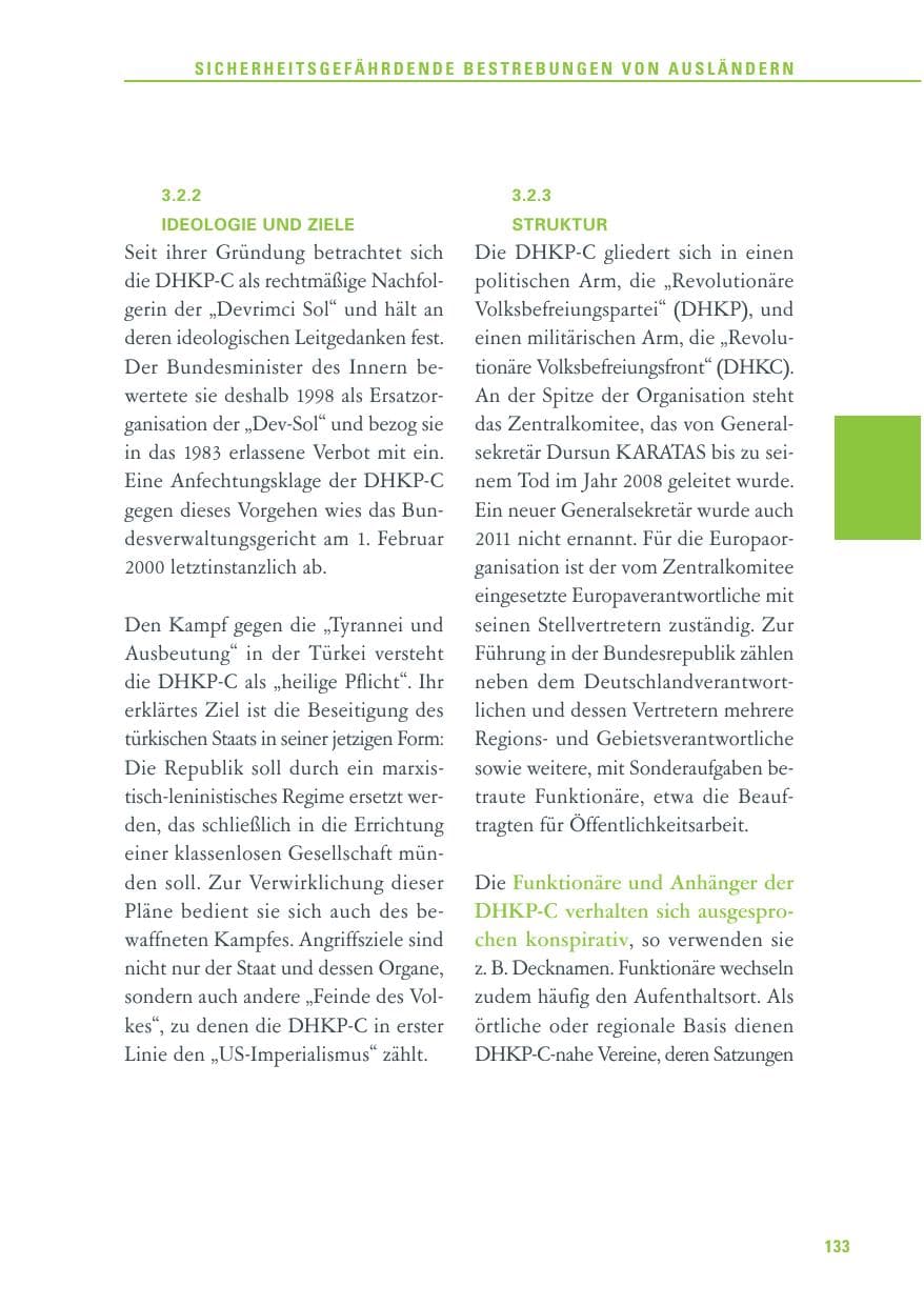 Seite 134 des Verfassungsschutzbericht 2011 Baden-Württemberg