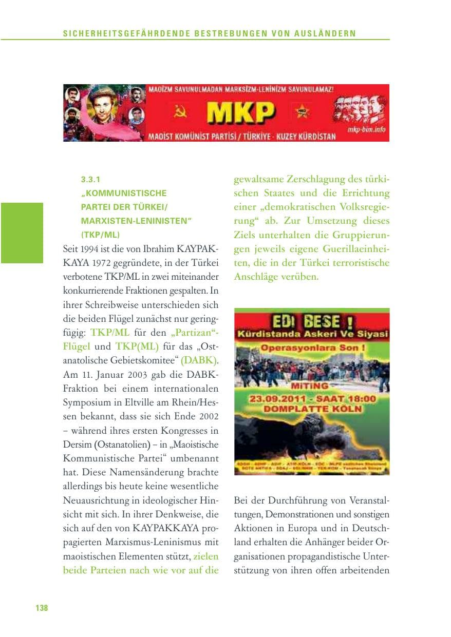 Seite 139 des Verfassungsschutzbericht 2011 Baden-Württemberg