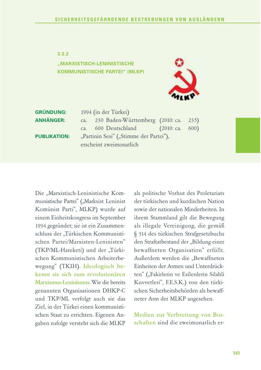 Seite 142 des Verfassungsschutzbericht 2011 Baden-Württemberg