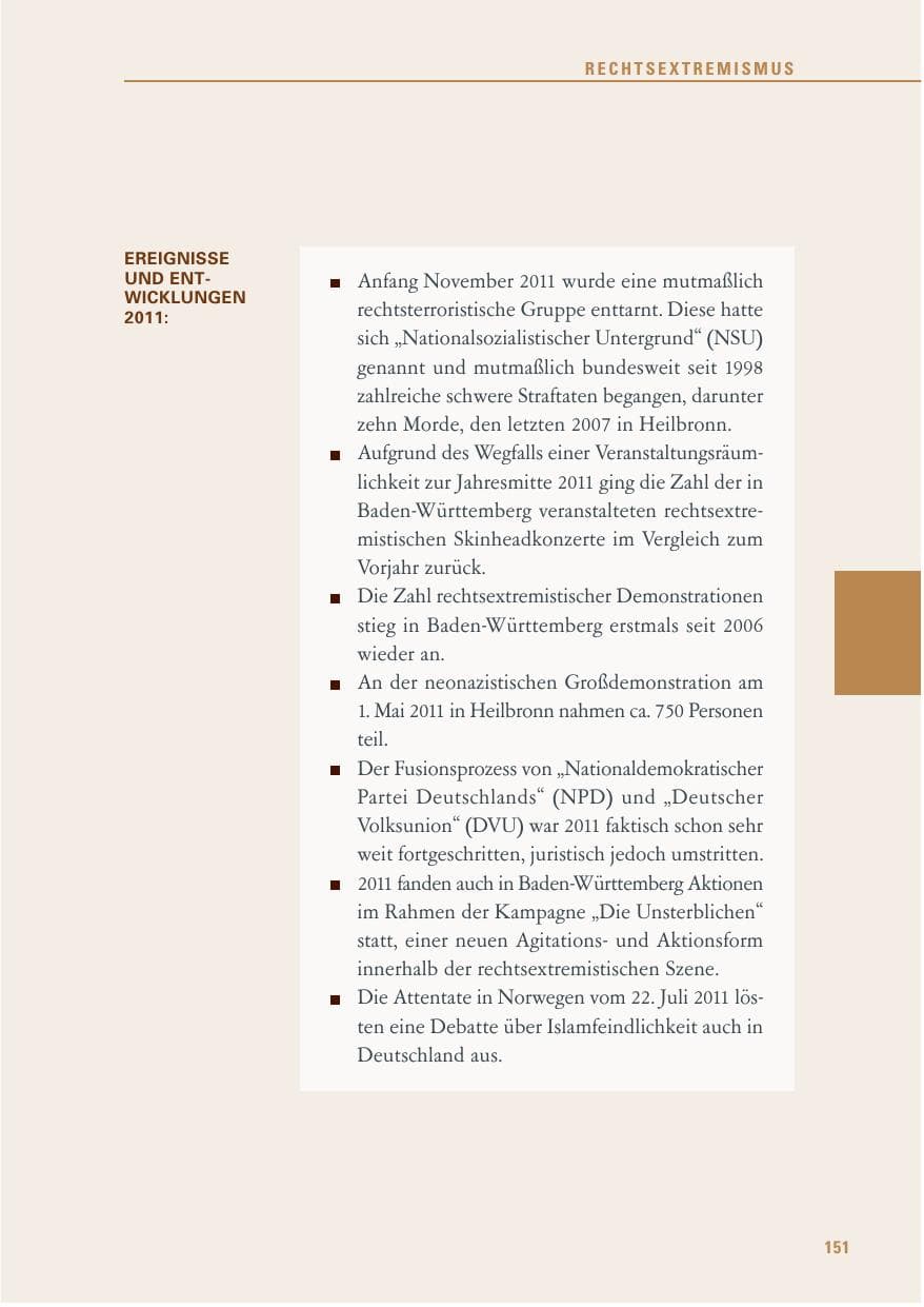 Seite 152 des Verfassungsschutzbericht 2011 Baden-Württemberg
