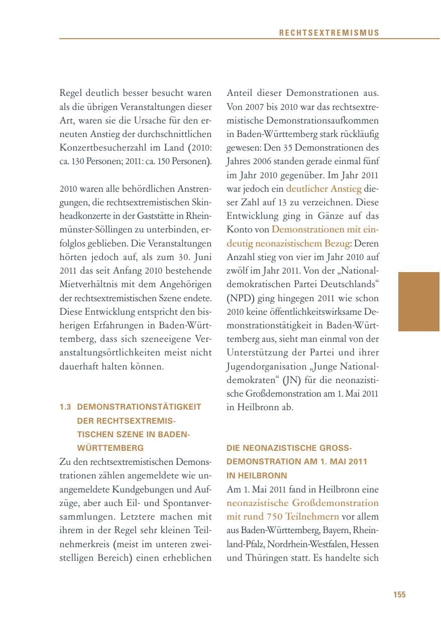 Seite 156 des Verfassungsschutzbericht 2011 Baden-Württemberg