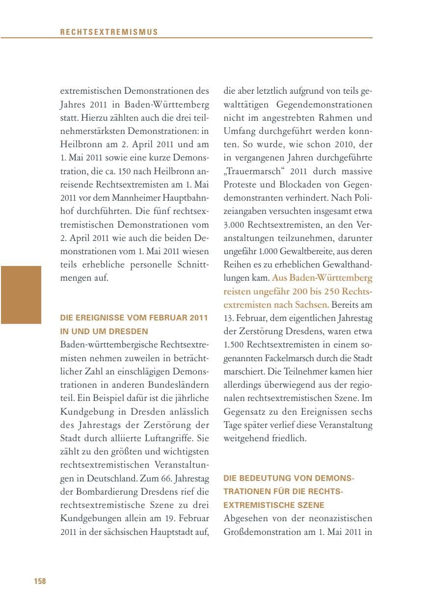 Seite 159 des Verfassungsschutzbericht 2011 Baden-Württemberg