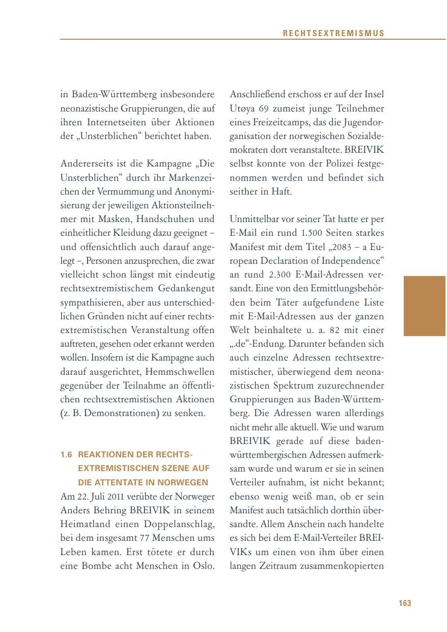 Seite 164 des Verfassungsschutzbericht 2011 Baden-Württemberg