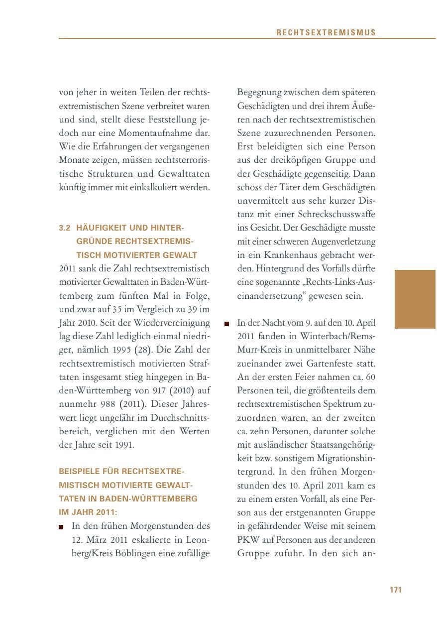 Seite 172 des Verfassungsschutzbericht 2011 Baden-Württemberg