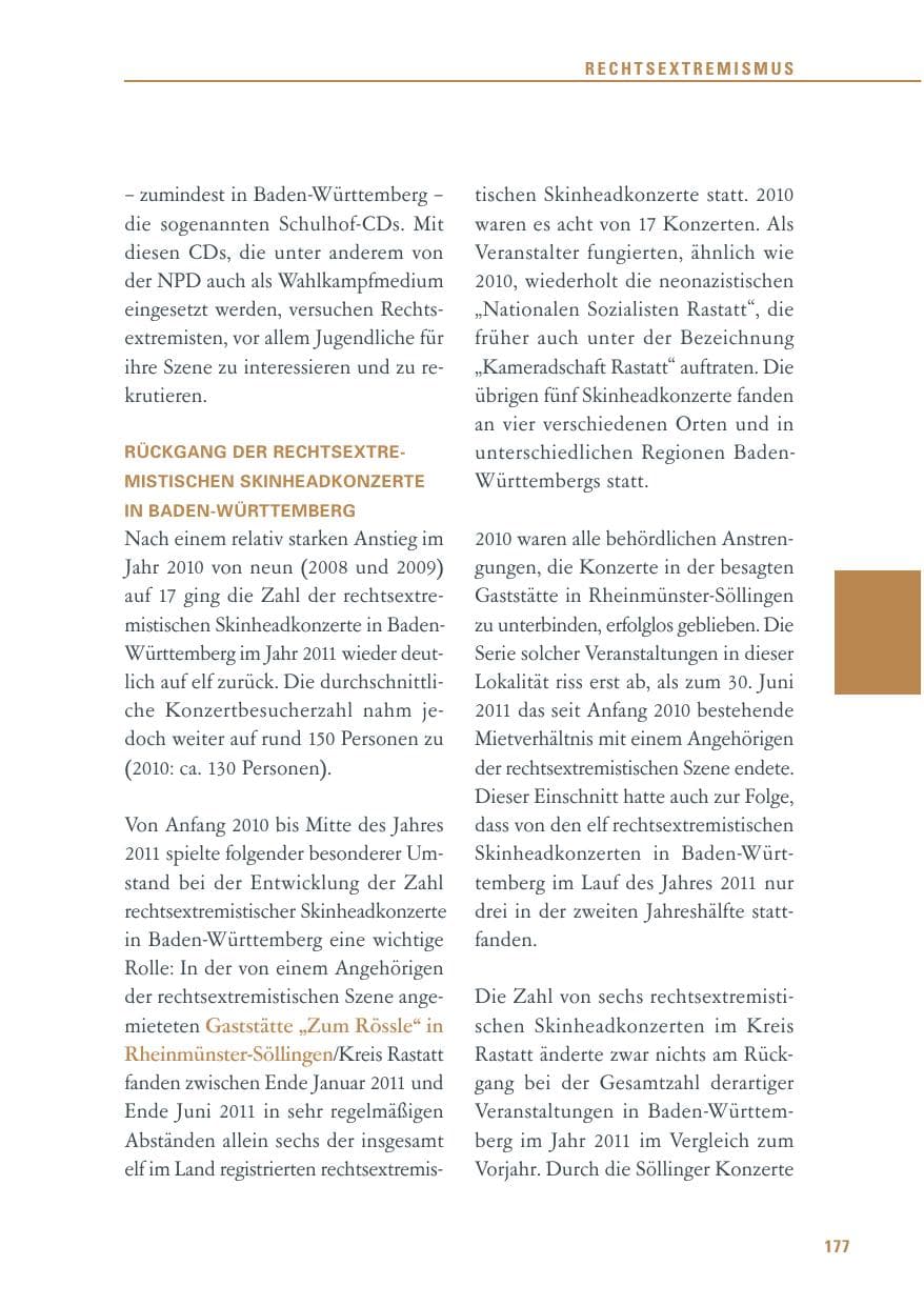 Seite 178 des Verfassungsschutzbericht 2011 Baden-Württemberg