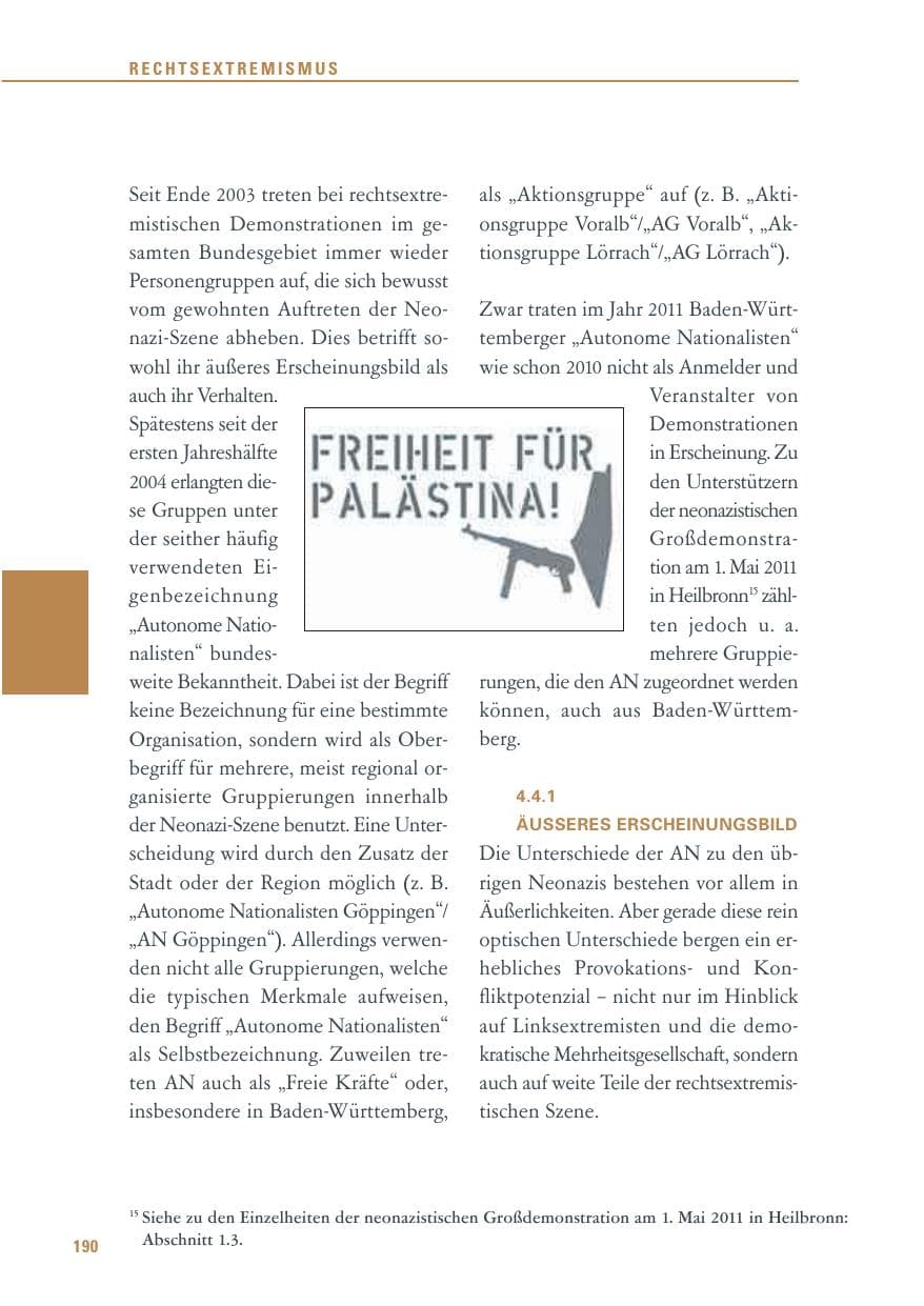 Seite 191 des Verfassungsschutzbericht 2011 Baden-Württemberg