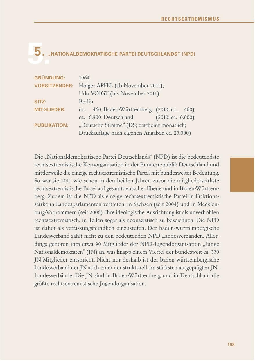 Seite 194 des Verfassungsschutzbericht 2011 Baden-Württemberg