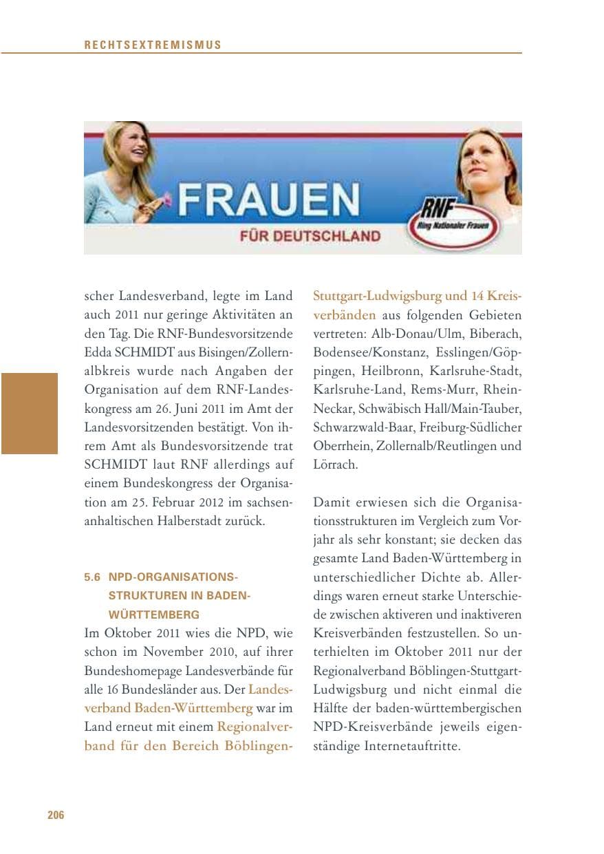 Seite 207 des Verfassungsschutzbericht 2011 Baden-Württemberg
