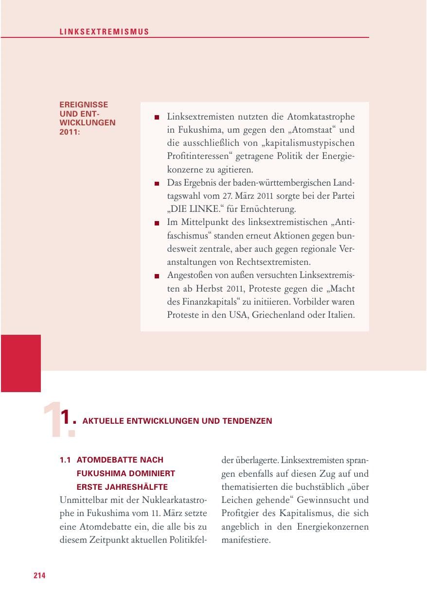 Seite 215 des Verfassungsschutzbericht 2011 Baden-Württemberg