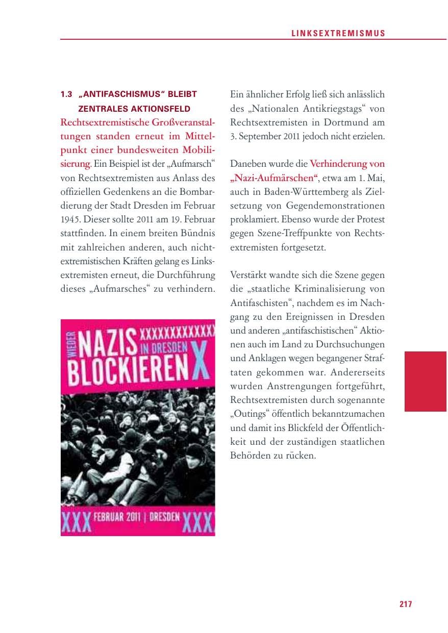 Seite 218 des Verfassungsschutzbericht 2011 Baden-Württemberg
