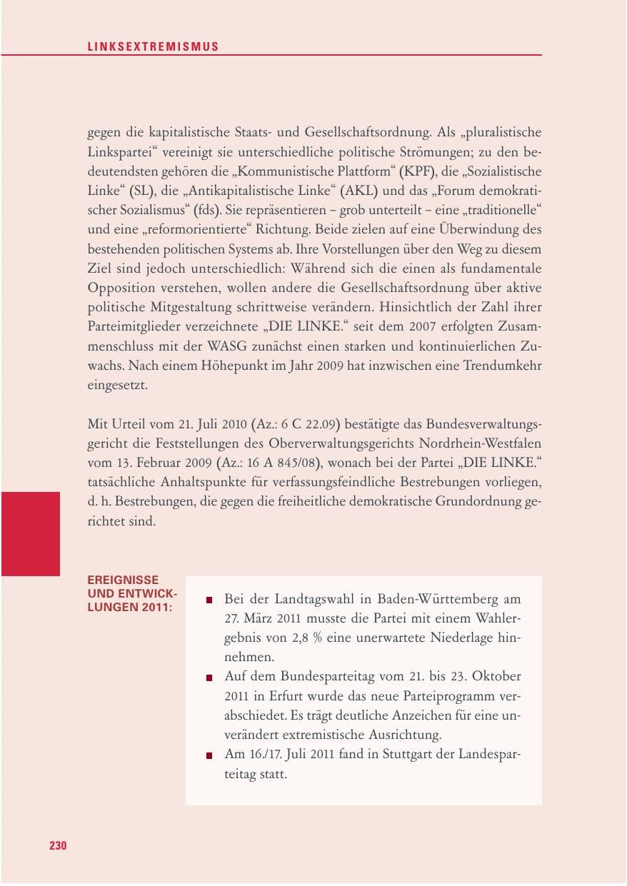 Seite 231 des Verfassungsschutzbericht 2011 Baden-Württemberg