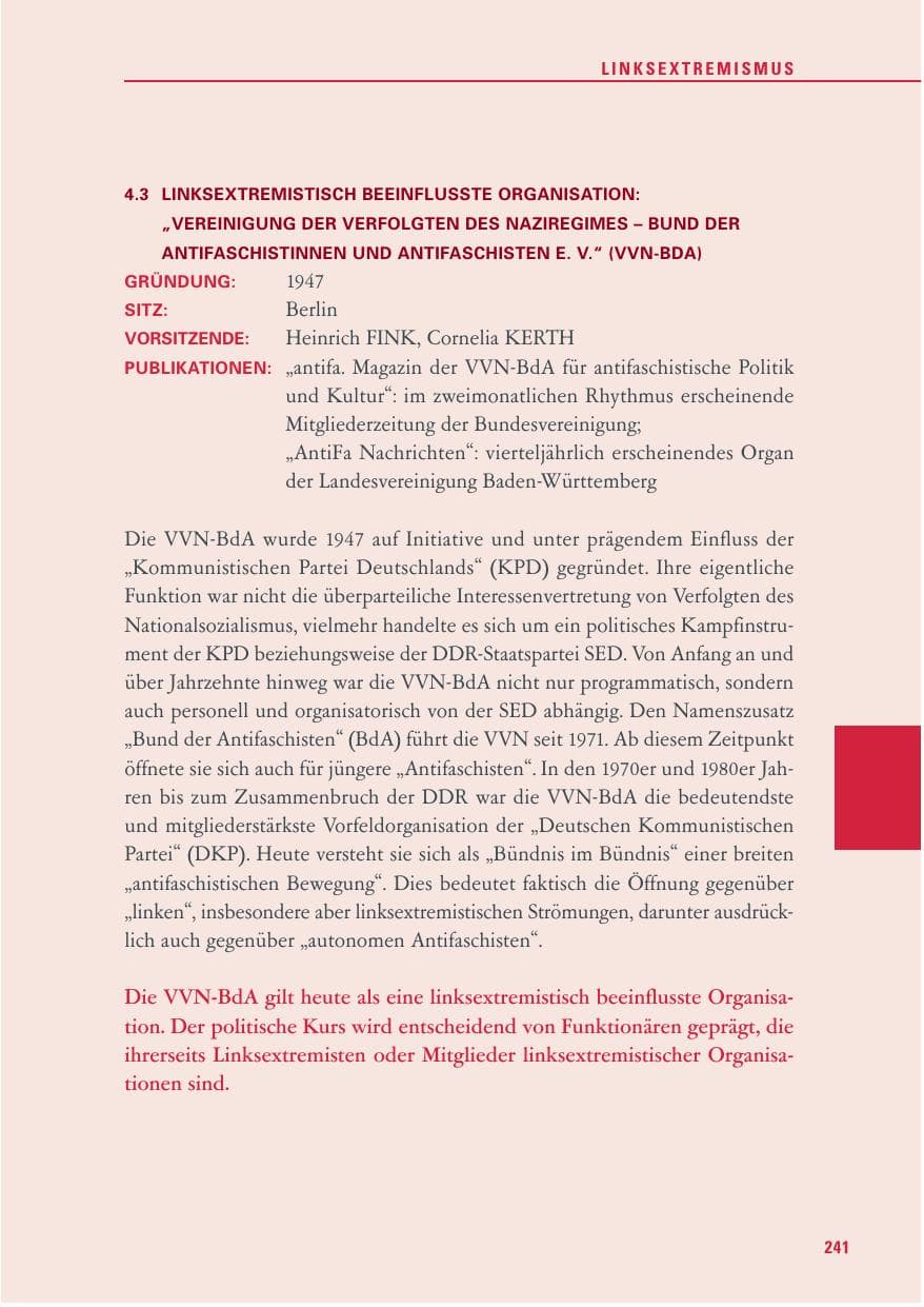 Seite 242 des Verfassungsschutzbericht 2011 Baden-Württemberg