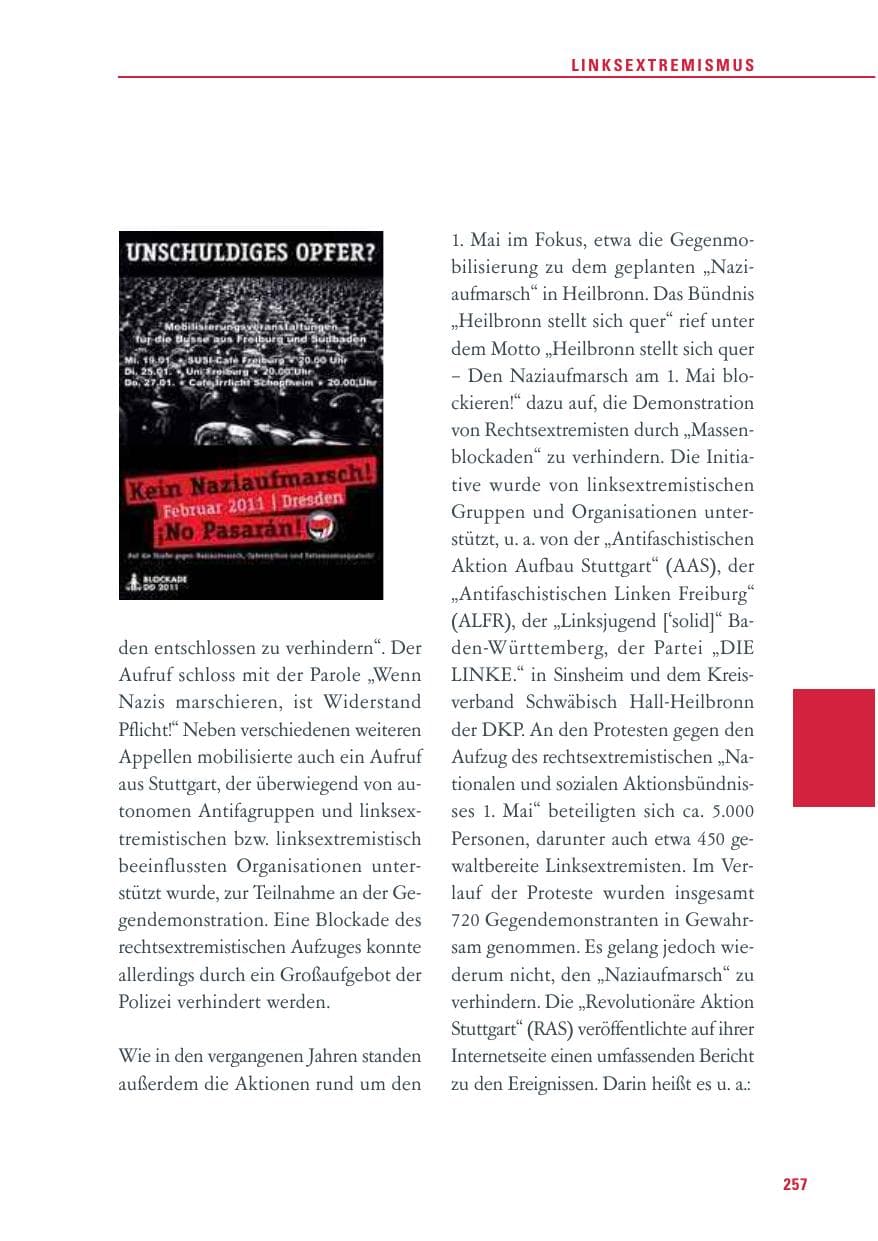 Seite 258 des Verfassungsschutzbericht 2011 Baden-Württemberg