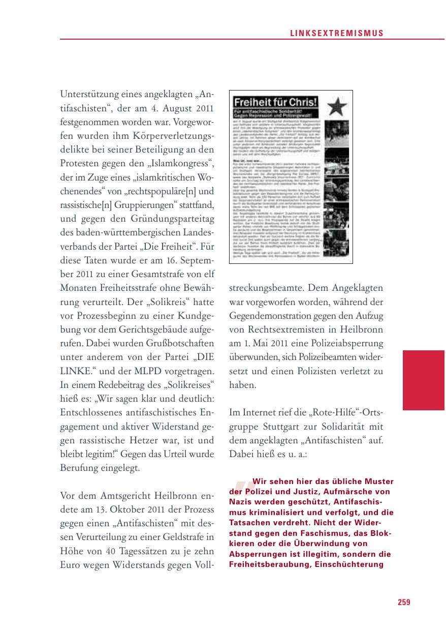 Seite 260 des Verfassungsschutzbericht 2011 Baden-Württemberg