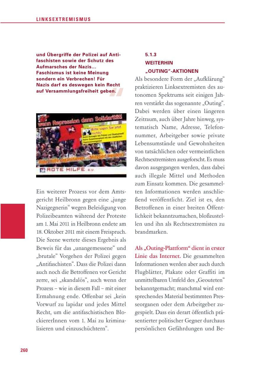 Seite 261 des Verfassungsschutzbericht 2011 Baden-Württemberg