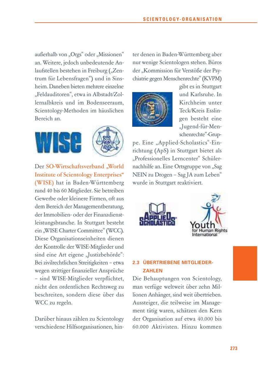 Seite 274 des Verfassungsschutzbericht 2011 Baden-Württemberg