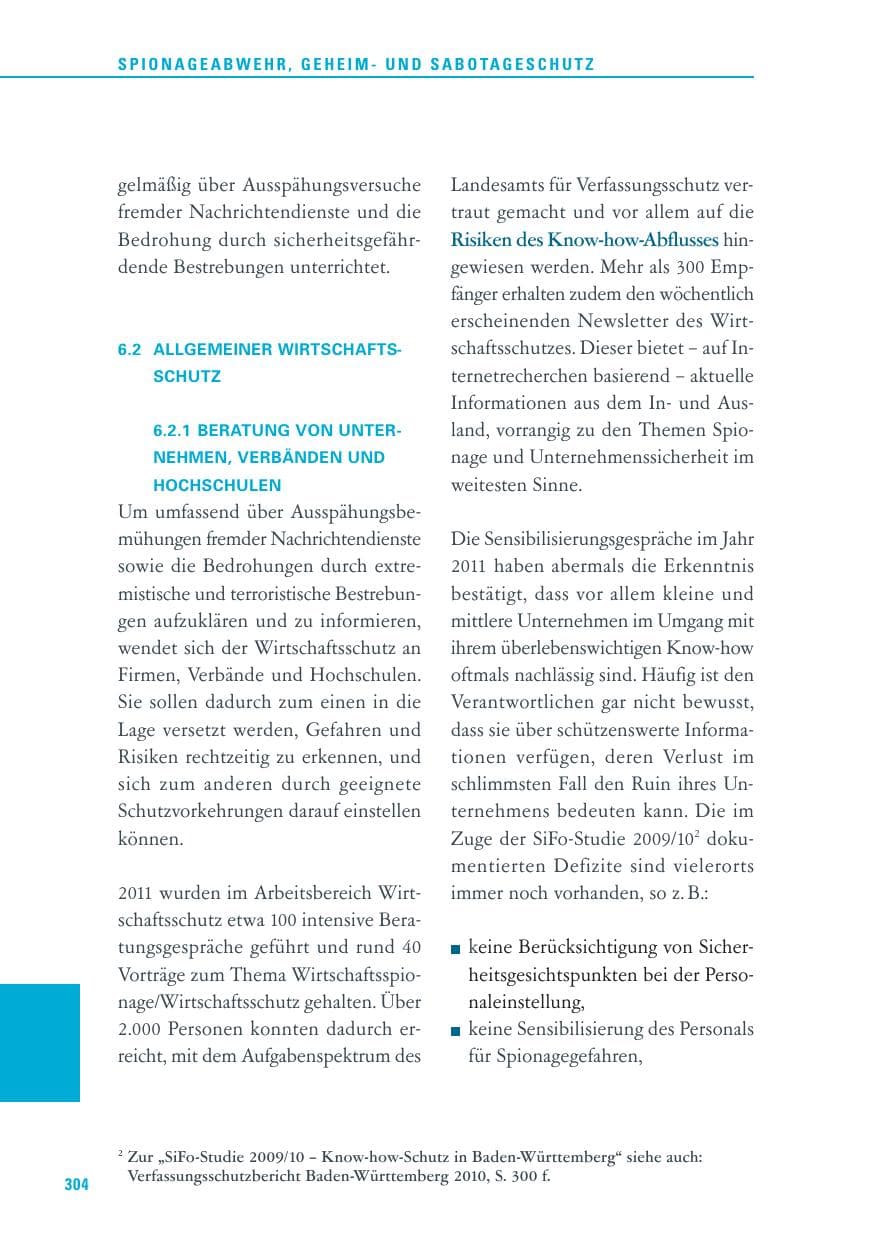 Seite 305 des Verfassungsschutzbericht 2011 Baden-Württemberg