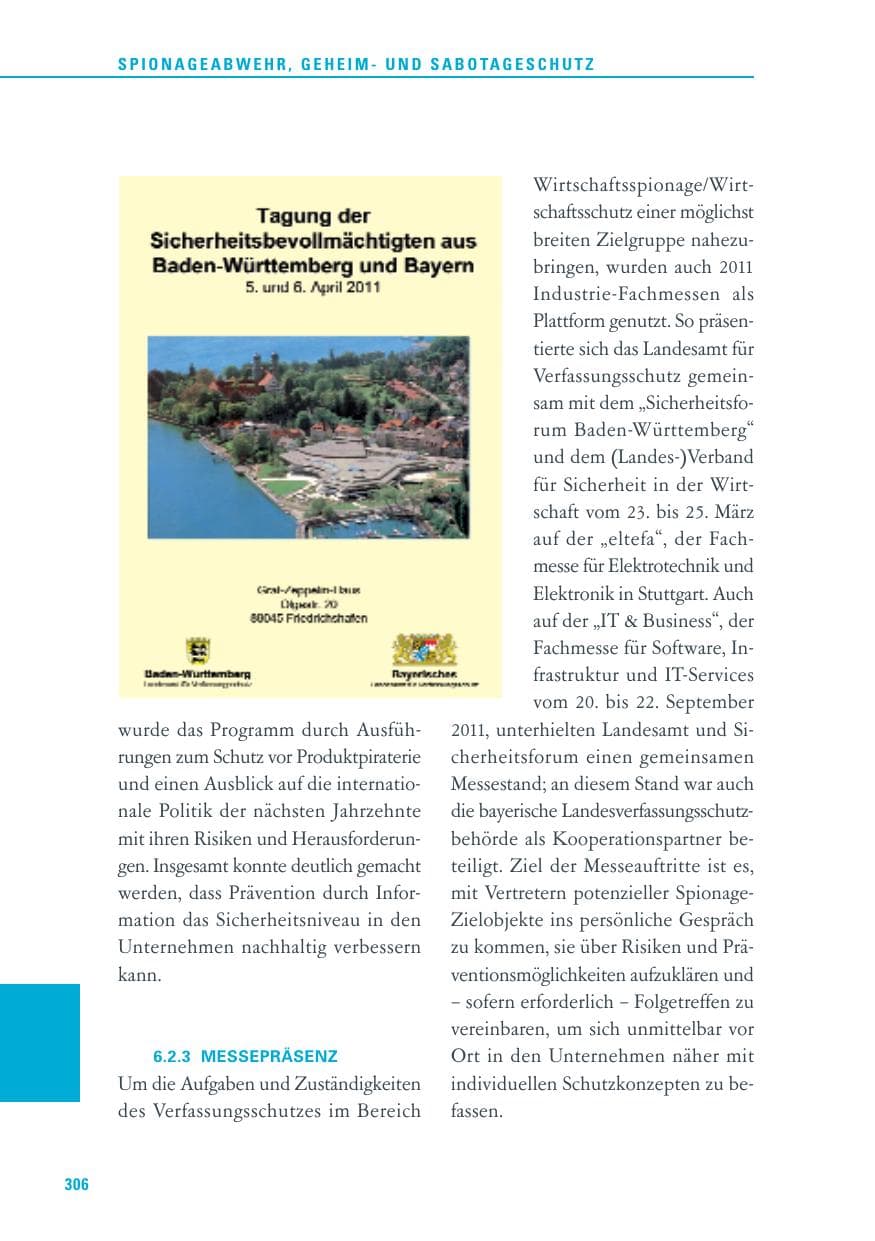Seite 307 des Verfassungsschutzbericht 2011 Baden-Württemberg