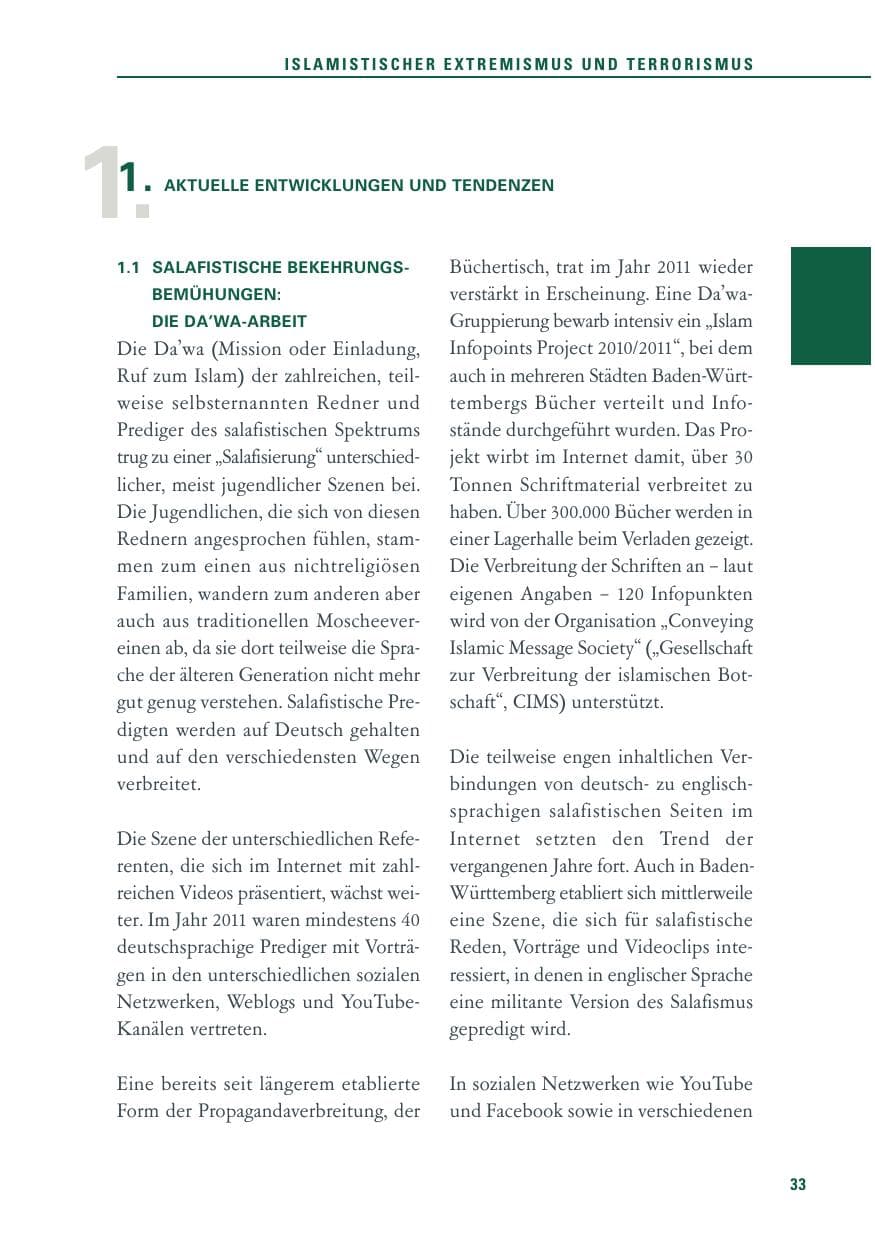 Seite 34 des Verfassungsschutzbericht 2011 Baden-Württemberg