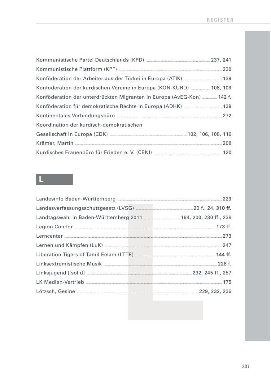 Seite 338 des Verfassungsschutzbericht 2011 Baden-Württemberg
