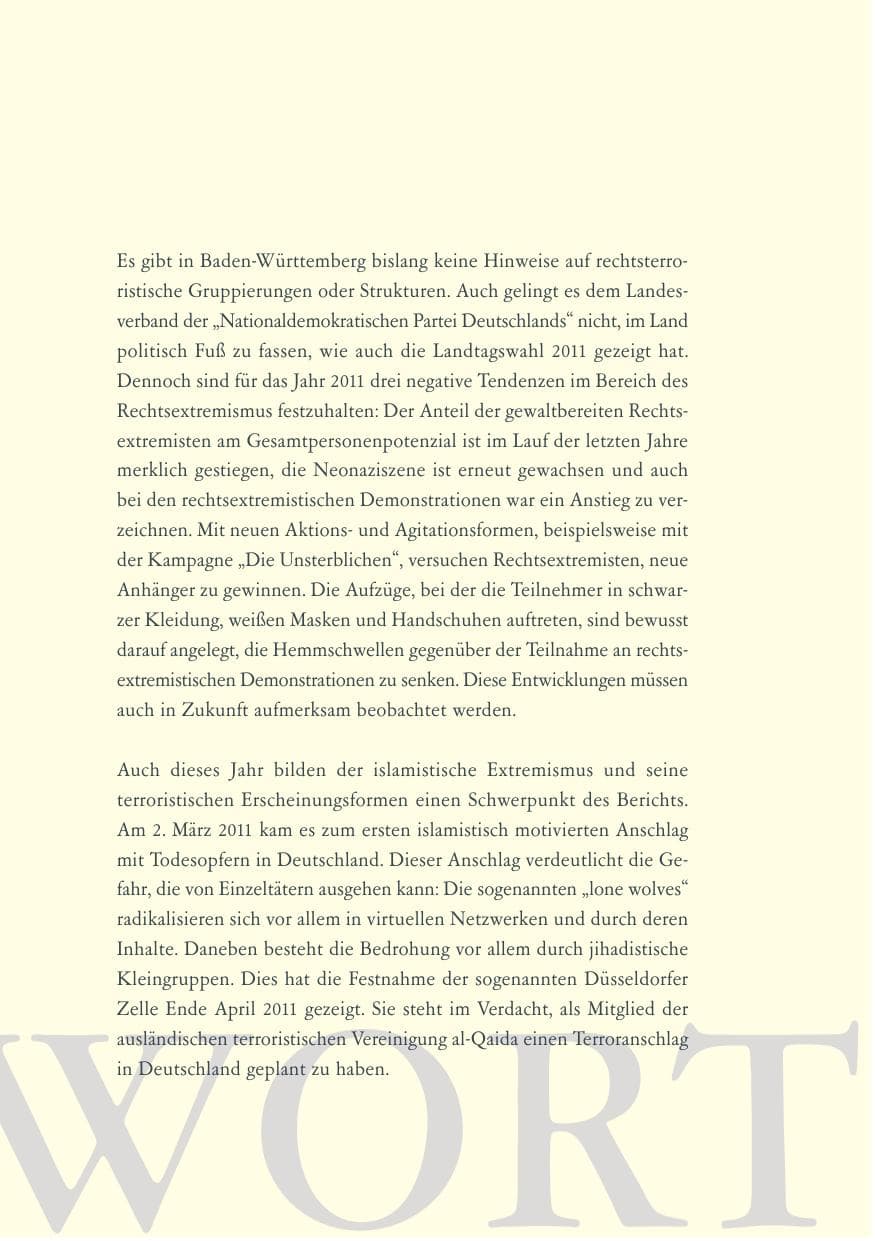 Seite 8 des Verfassungsschutzbericht 2011 Baden-Württemberg