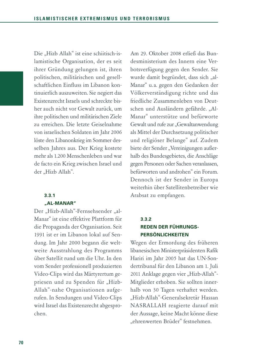 Seite 71 des Verfassungsschutzbericht 2011 Baden-Württemberg