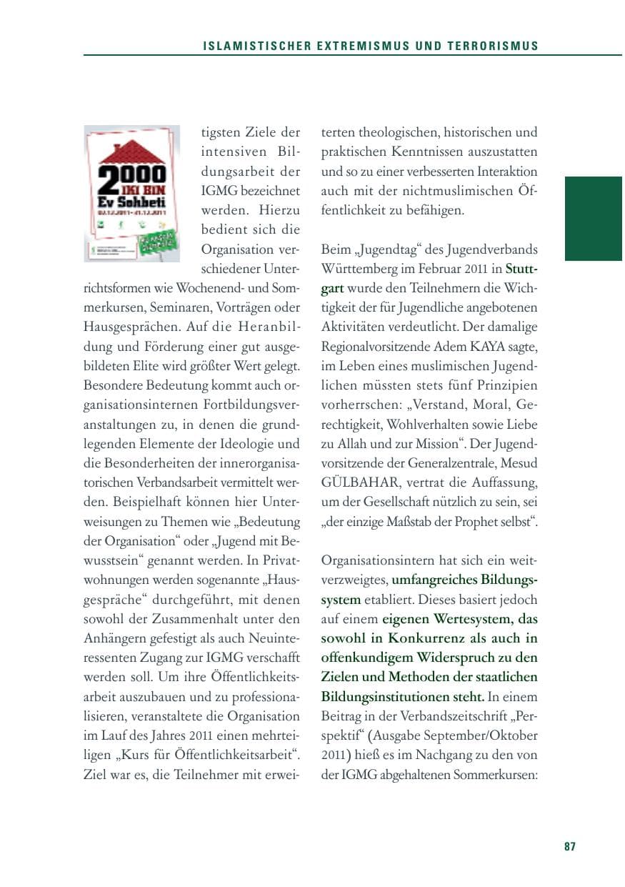 Seite 88 des Verfassungsschutzbericht 2011 Baden-Württemberg