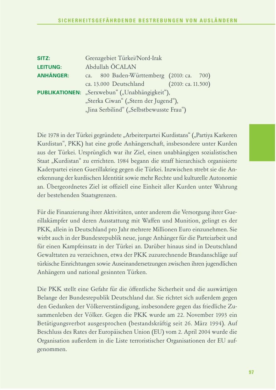 Seite 98 des Verfassungsschutzbericht 2011 Baden-Württemberg