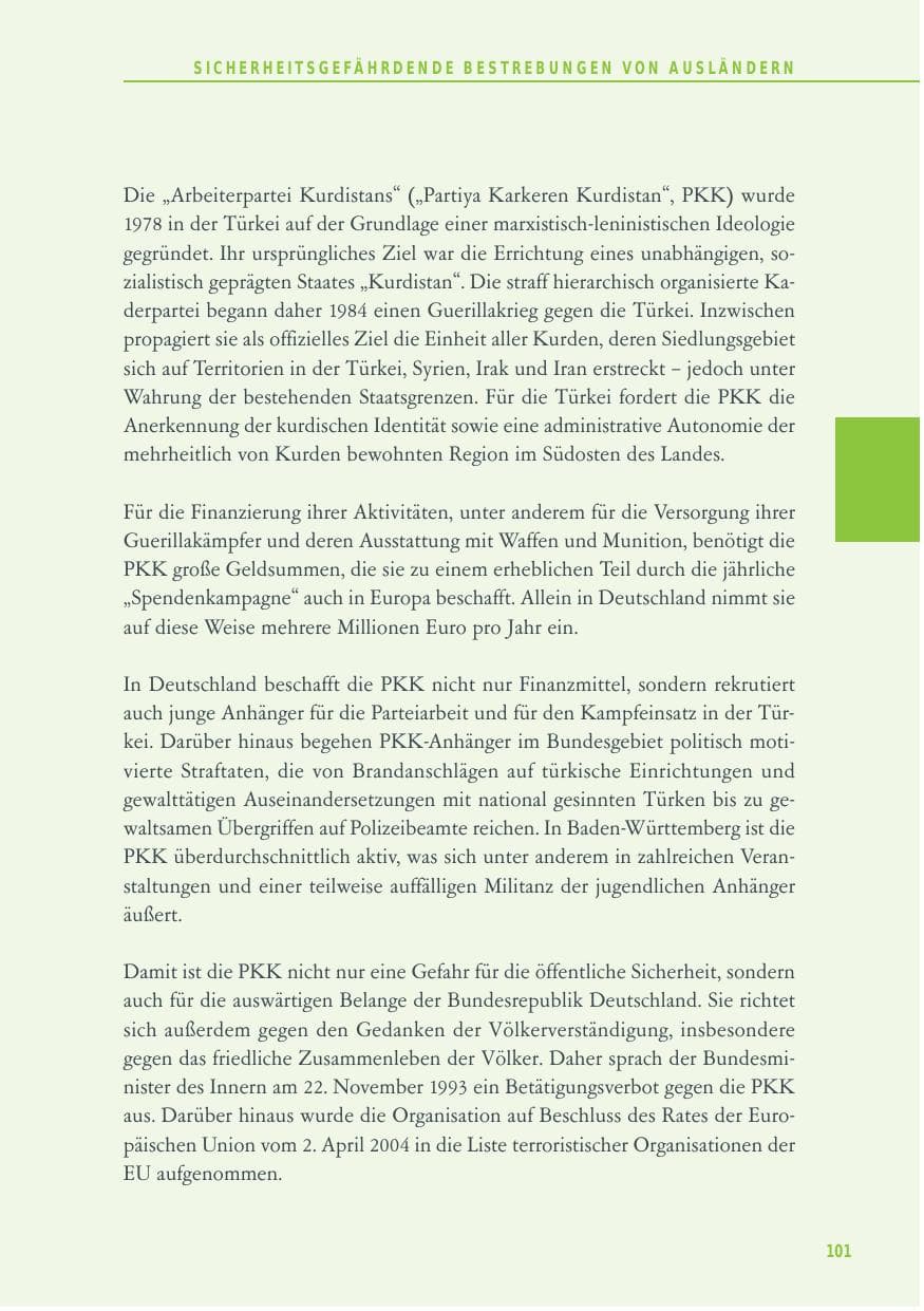 Seite 101 des Verfassungsschutzbericht 2012 Baden-Württemberg