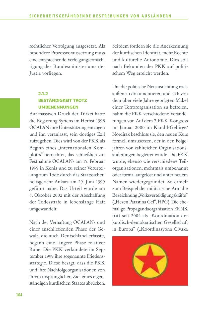 Seite 104 des Verfassungsschutzbericht 2012 Baden-Württemberg