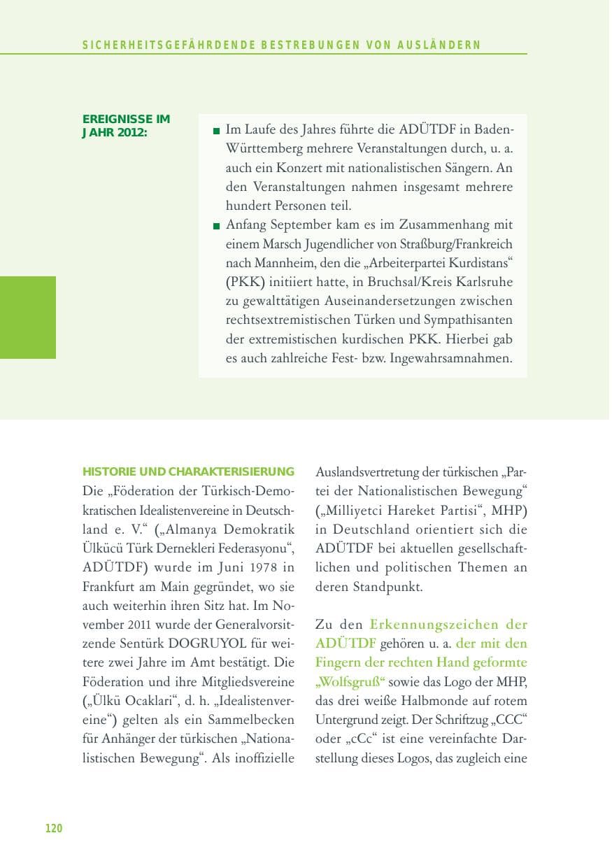 Seite 120 des Verfassungsschutzbericht 2012 Baden-Württemberg
