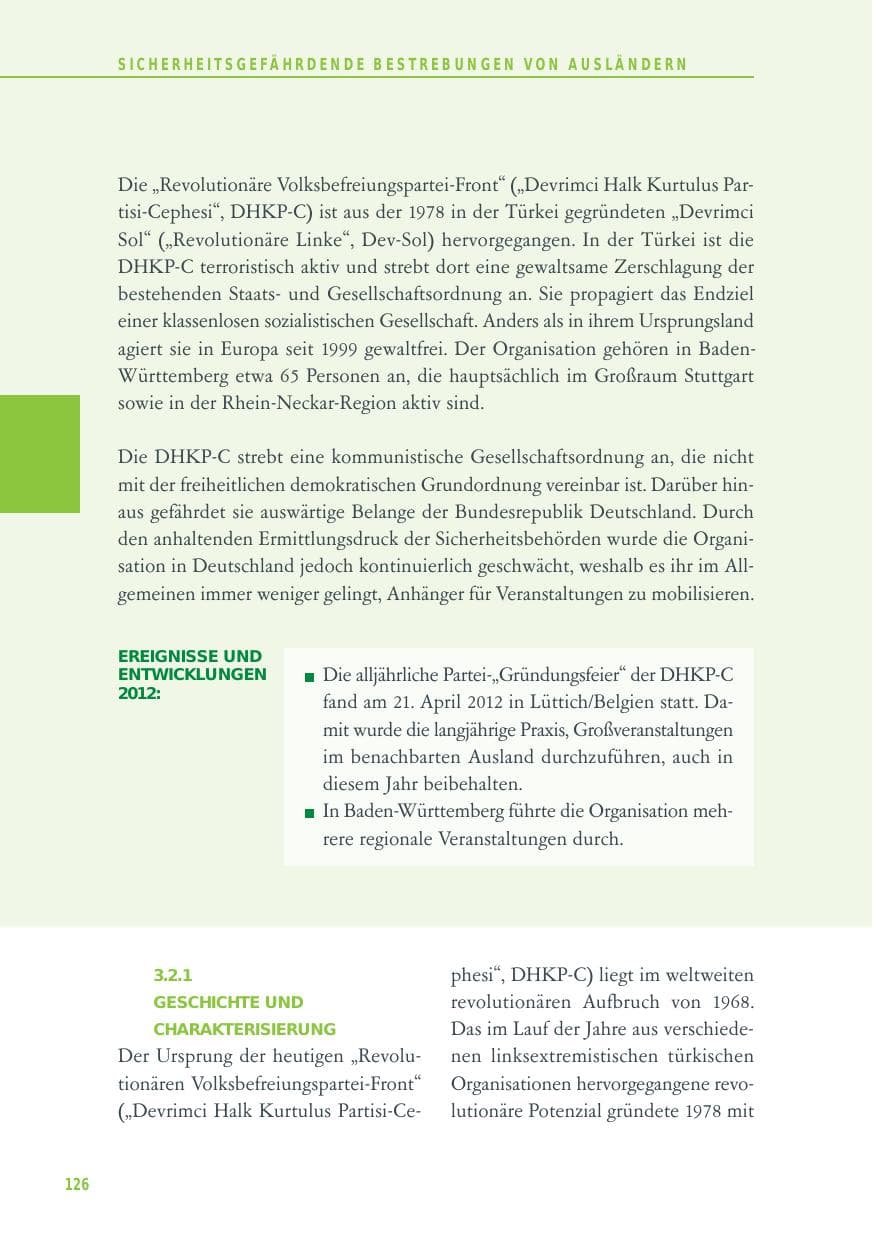 Seite 126 des Verfassungsschutzbericht 2012 Baden-Württemberg