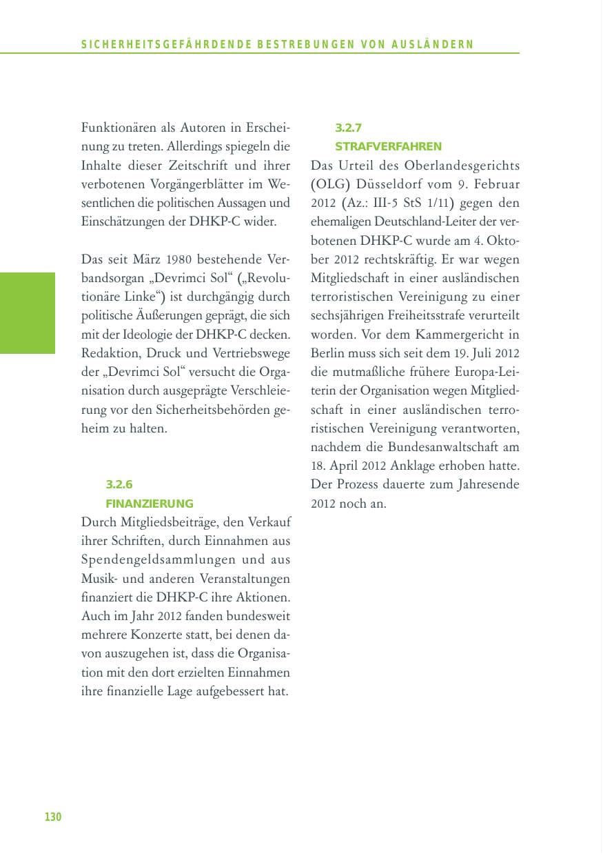 Seite 130 des Verfassungsschutzbericht 2012 Baden-Württemberg