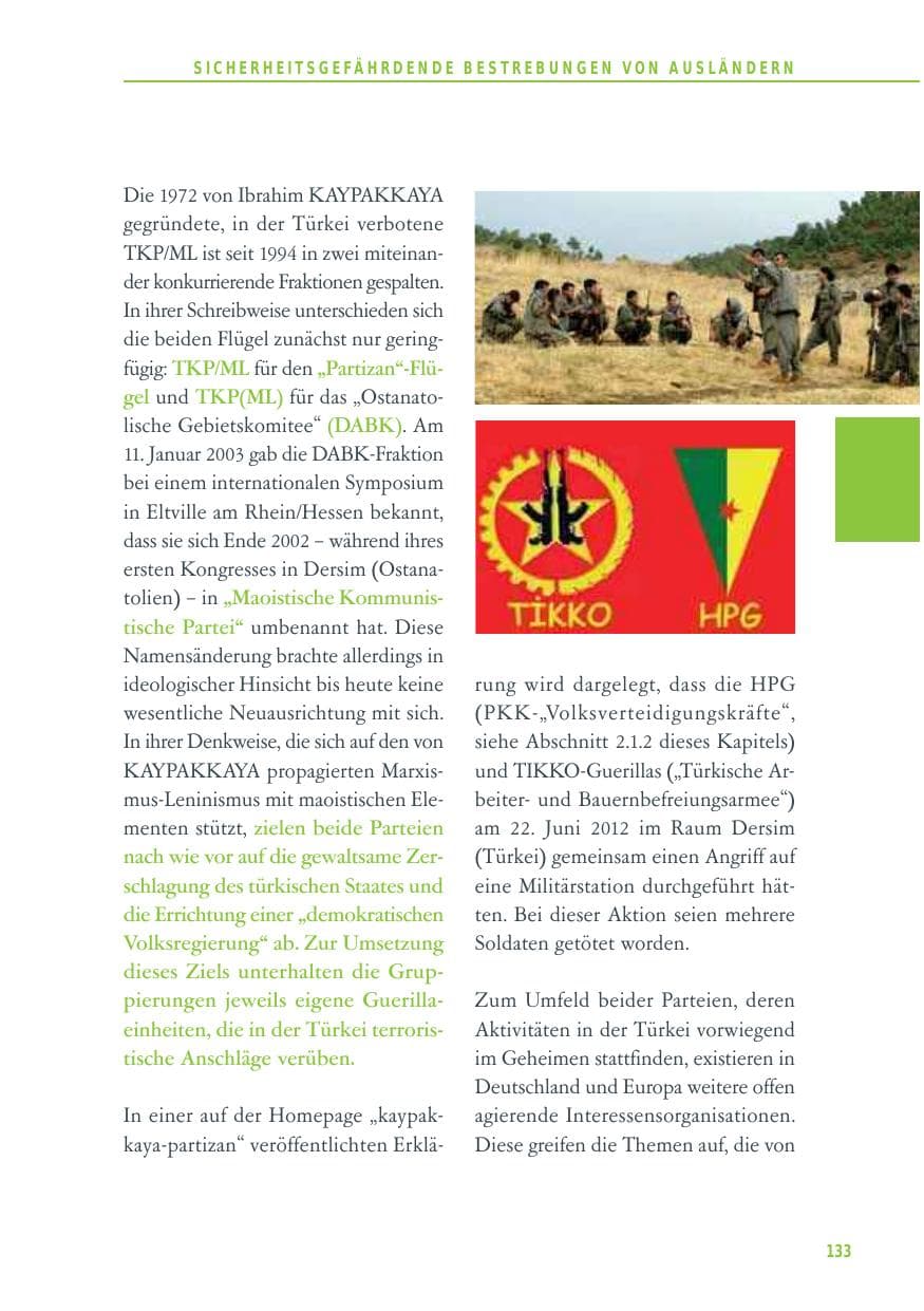 Seite 133 des Verfassungsschutzbericht 2012 Baden-Württemberg