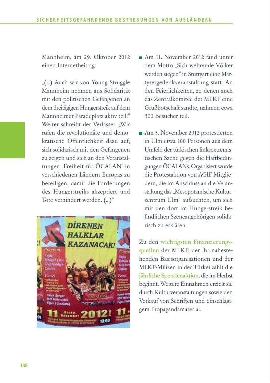 Seite 138 des Verfassungsschutzbericht 2012 Baden-Württemberg