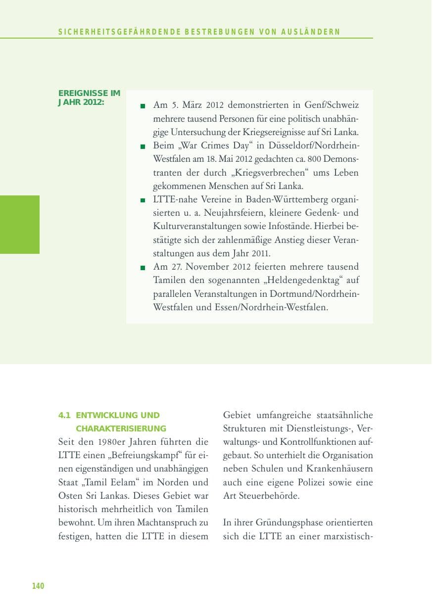 Seite 140 des Verfassungsschutzbericht 2012 Baden-Württemberg
