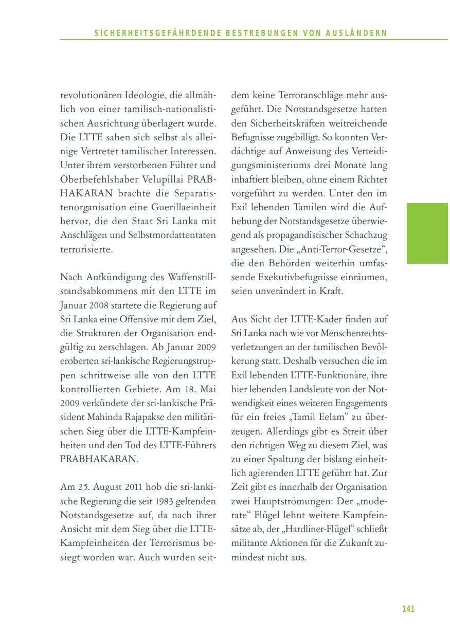 Seite 141 des Verfassungsschutzbericht 2012 Baden-Württemberg