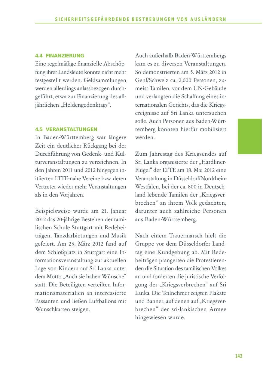 Seite 143 des Verfassungsschutzbericht 2012 Baden-Württemberg