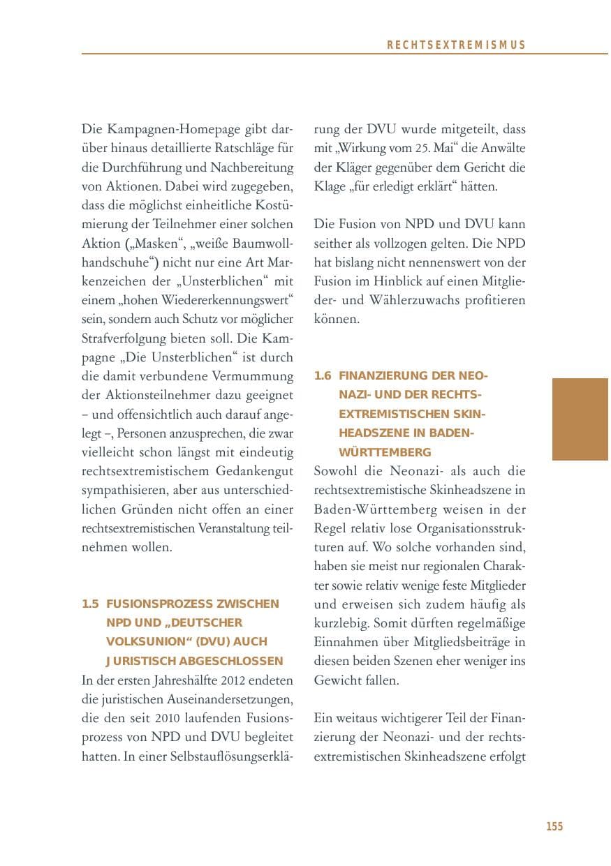 Seite 155 des Verfassungsschutzbericht 2012 Baden-Württemberg