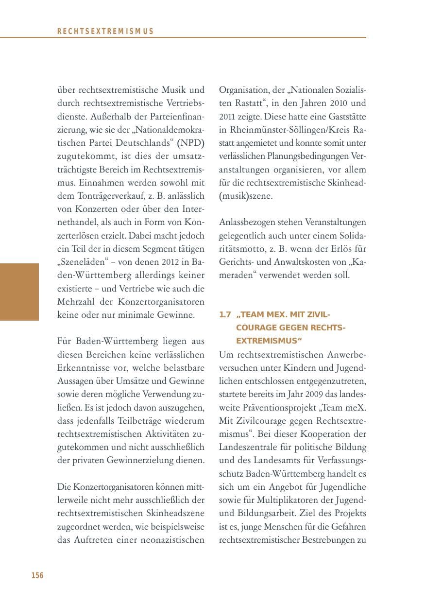 Seite 156 des Verfassungsschutzbericht 2012 Baden-Württemberg